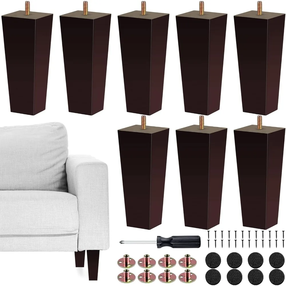 

Set of 8 Furniture Legs 6 Inch Square Solid Wood Couch Legs Replacement Sofa Legs Mid Century Furniture Feet for Armchai