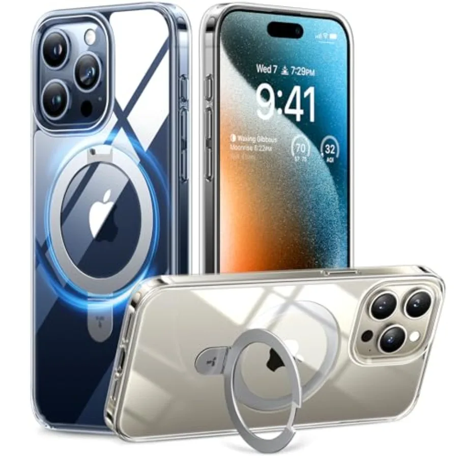 

Magnetic Ostand for iPhone 15 Pro Max Case, [Military Grade Drop Tested][Compatible with MagSafe][Build in Kickstand] Clear Sli