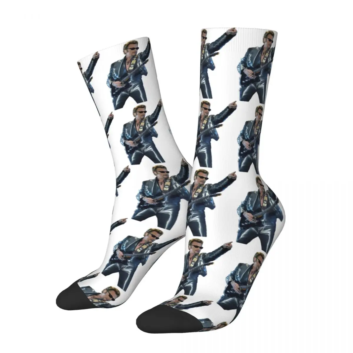 Handsome Johnny Hallyday French Rock Star Socks Male Mens Women Autumn Stockings Printed