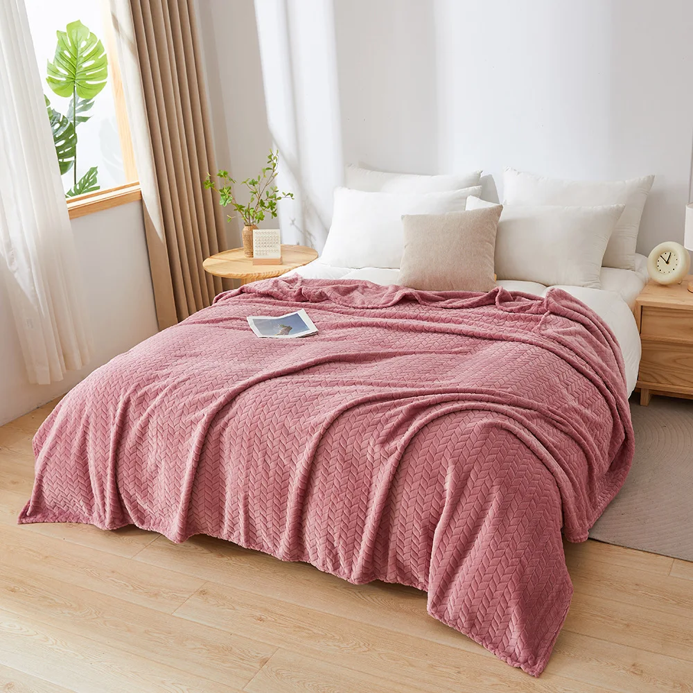 Autumn Thickened Blanket Flannel Solid Color Jacquard Throw Blanket Coral Velvet Sofa Nap Leisure Warm Shawl Blanket