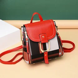 Fashion Small Pu Leather Backpack Shoulder Bags For Women Retro Plaid School Knapsack High Quality Travel Rucksack Shopping Bag