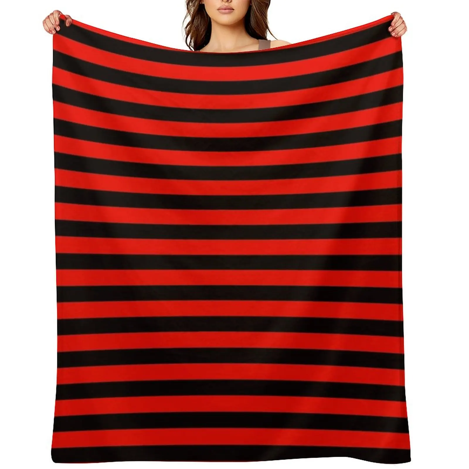 

Black and Red Stripe Throw Blanket Soft Beds Soft Plush Plaid Cute Furry Blankets
