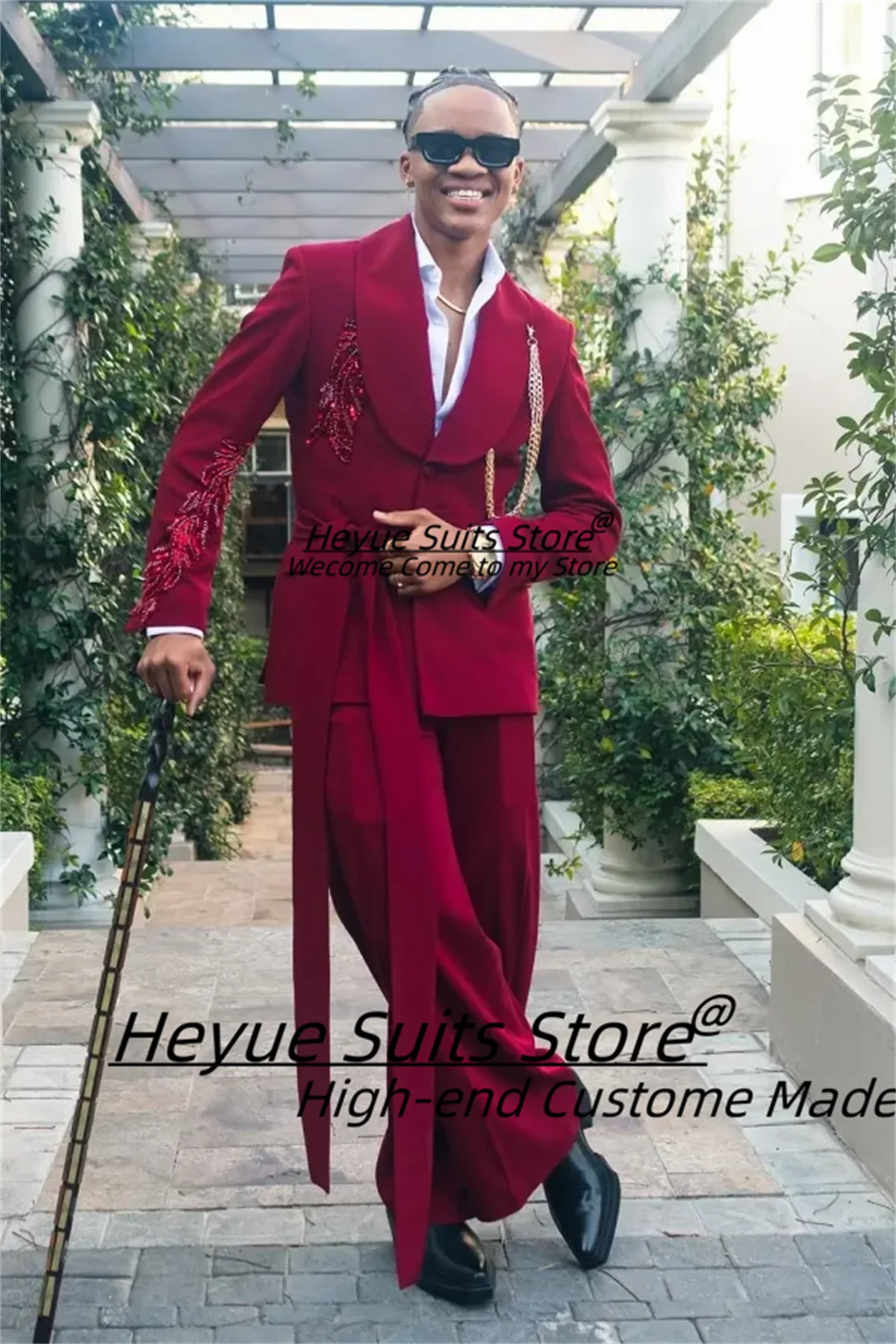 

Классический мужской костюм Knight с шалевым воротником и длинной лентой, индивидуальный пошив, блестящие бусины, свадебный смокинг для жениха, комплект из 2 предметов, Ropa Hombre