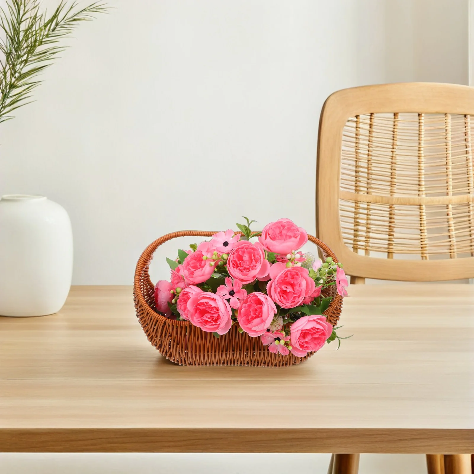 

Woven Basket with Handle - Handmade Rustic Fruit Storage for Picnic Wedding Party Garden Events Small Essentials Organization