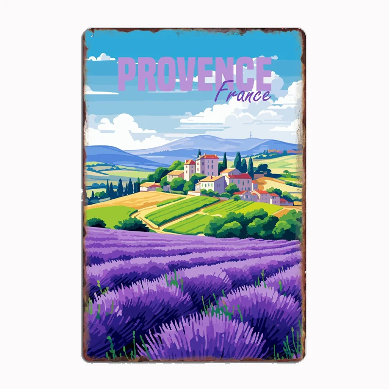 

Provence France Lavender Fields Travel Spot Vintage Posters Metal Sign Kitchen Wall Art Decor Garage Room Decor Tin Home Decor