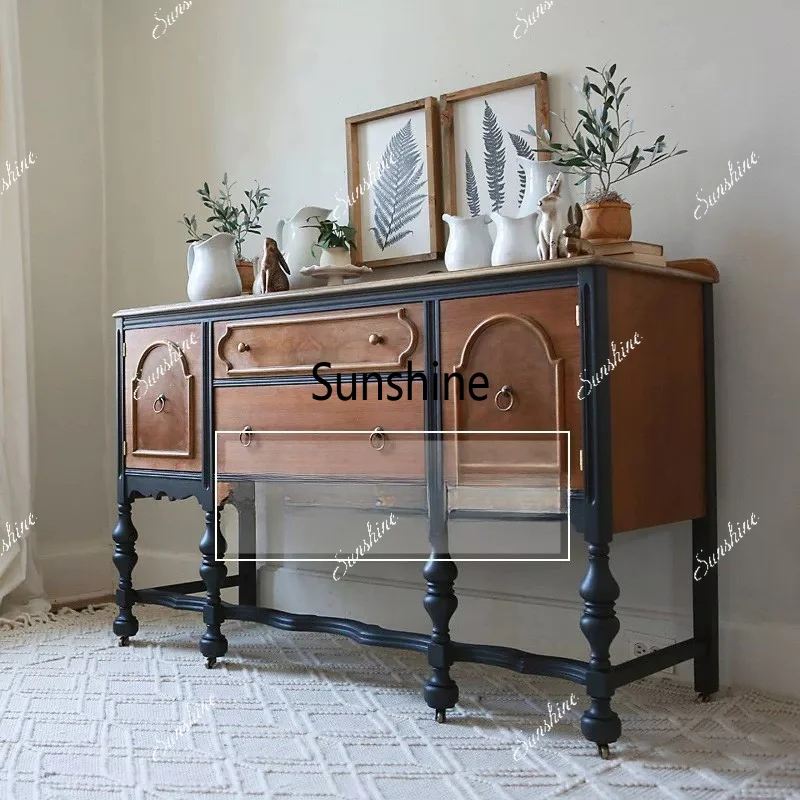 Medieval solid wood contrasting color porch cabinet entry foyer decoration living room