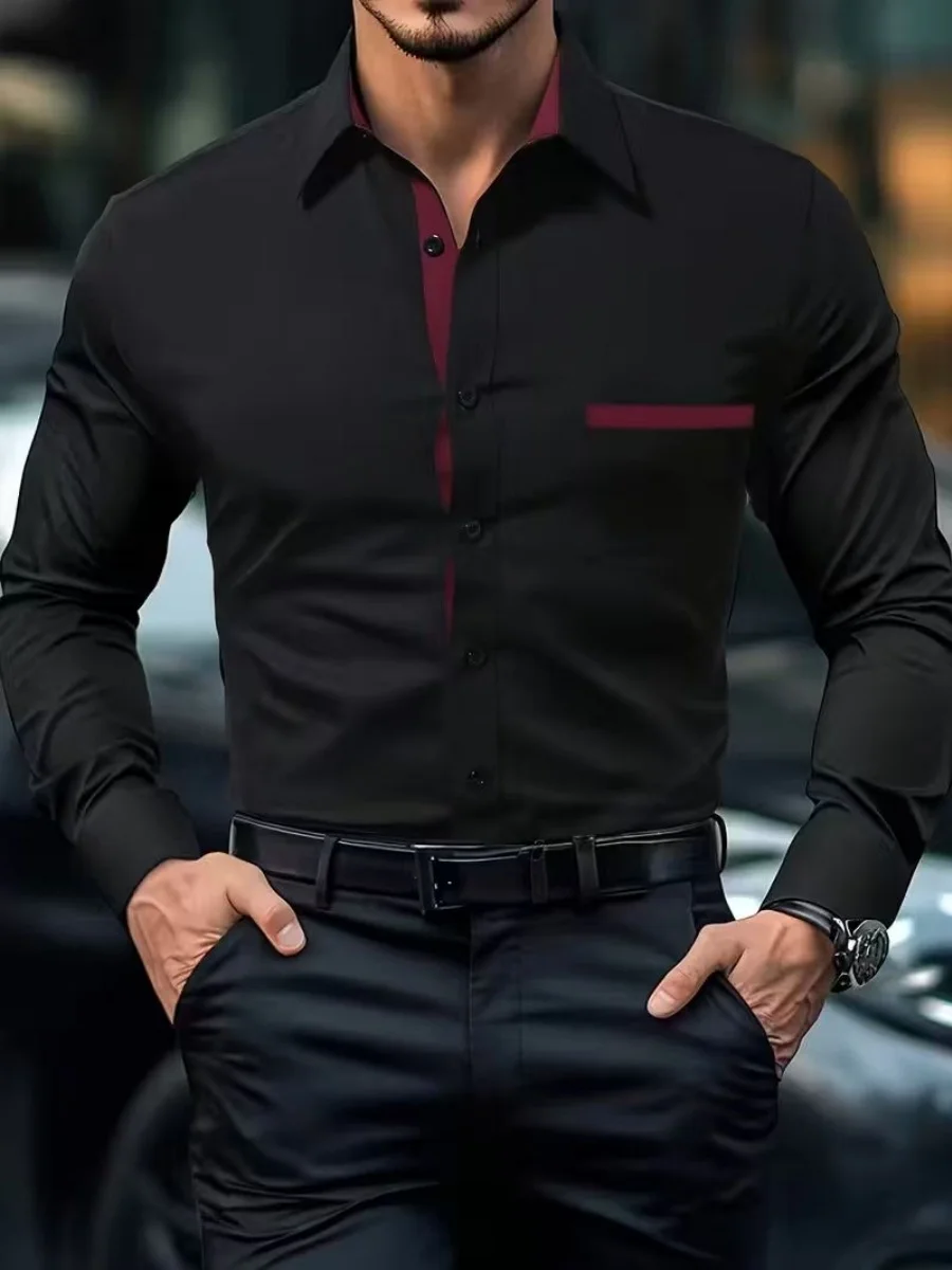 

2026 Men's Jacquard Patchwork Colorful Casual Long-Sleeve Shirt, New Style, Men's Casual Turn-Down Collar Shirt