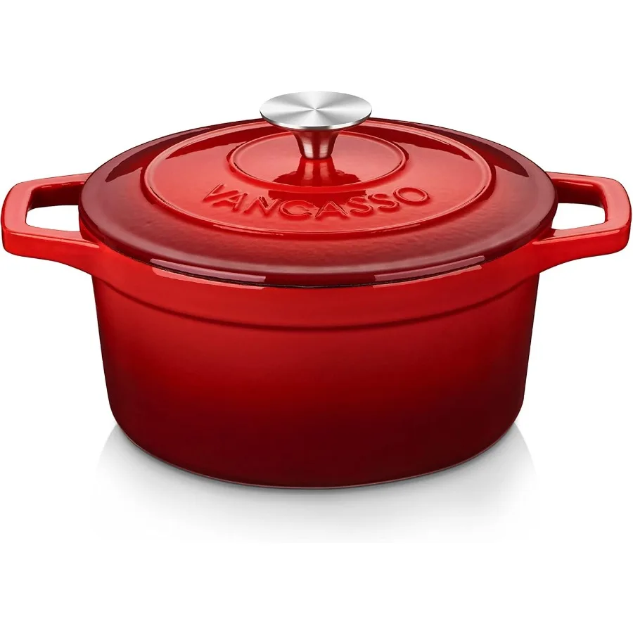 

Эмалированная чугунная голландская духовка с крышкой 3,5 QT Маленькая круглая эмалированная голландская духовка для выпечки хлеба с антипригарным эмалированным покрытием Красный