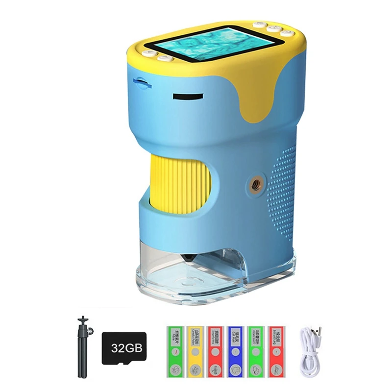 مجهر رقمي محمول للأطفال مع شاشة عالية الدقة 2 بوصة، مجهر جيب 200-1000X، هدية تعليمية للأطفال