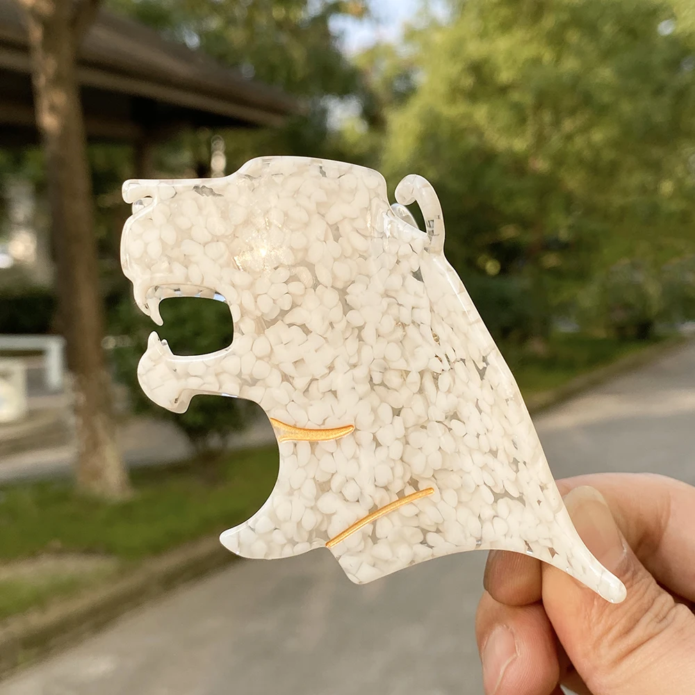 AENSOA Niche Design Leopard Print Tiger Grab Cartoon Hairpin Women Personality Wildlife Acetic Acid Clip Back Of Head Shark Clip