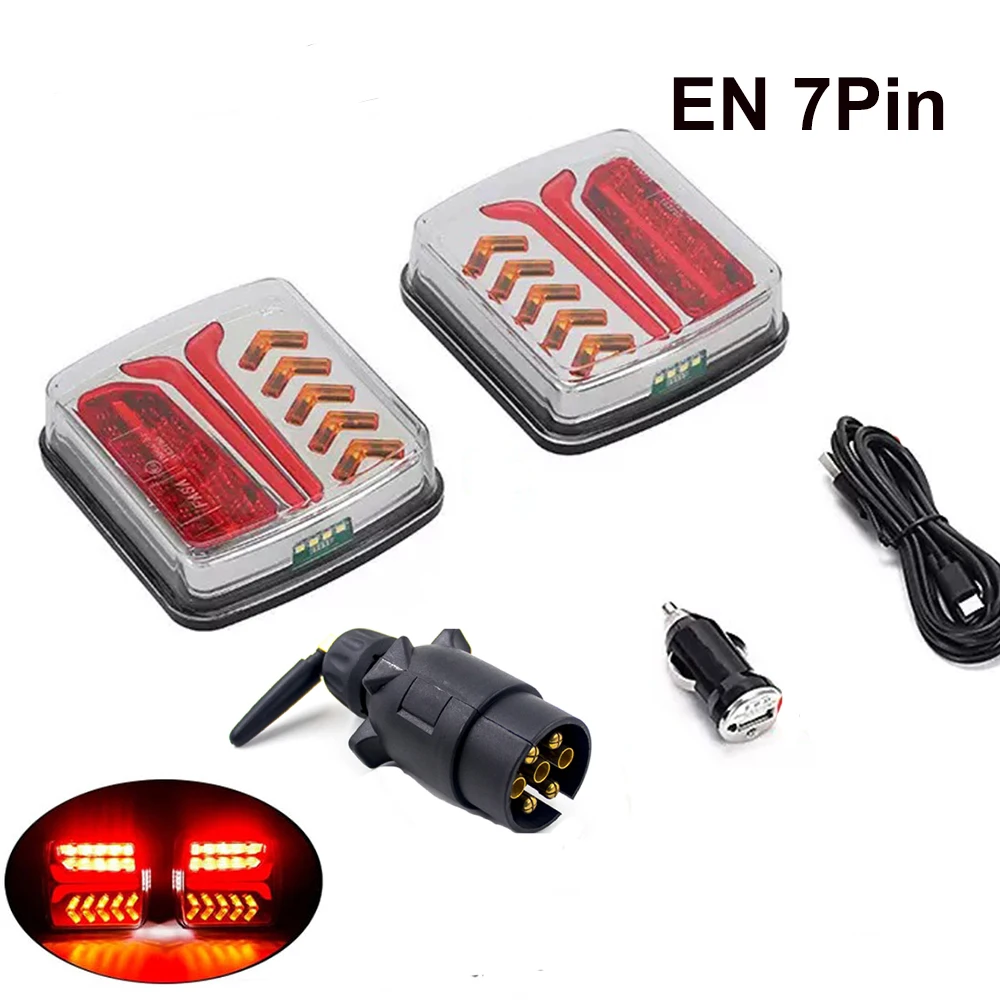 2PCS 12V 24V Wireless Magnetic LED Tail light Trailer Rear Light Warning Brake Turn Signal Light Camper Lorry Truck Waterproof