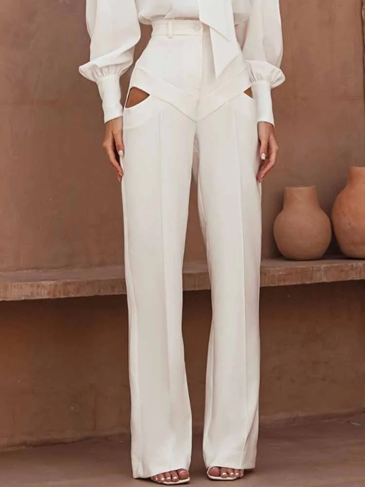 

2026 new casual hollowed out high waisted office women's Korean style suit pants, loose and elegant straight leg pants