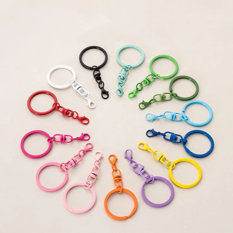 

10pcs/lot 30mm Chain Key Ring Creative Candy Colors Plated Lobster Clasp key Hook Chain Jewelry Making for Keychain