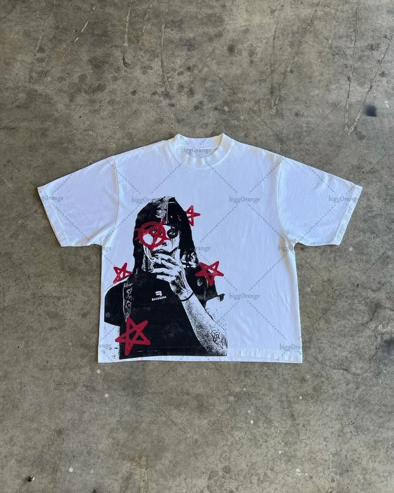 Y2k الرجال الشارع الشهير قصيرة الأكمام المألوف الكرتون طباعة تصميم القمصان العصرية وغير رسمية القوطية Harajuku المتضخم تي شيرت