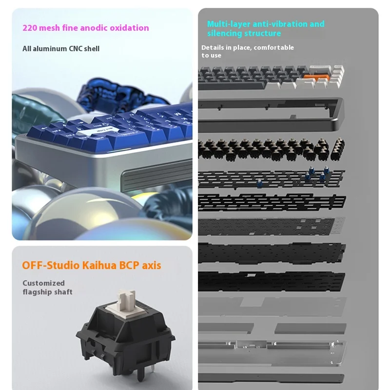 Fl Esports Geo65 무선 기계식 키보드 표면 양극산화 알루미늄 합금, 블루투스 핫 플러그, RGB 맞춤형 게임용 키보드