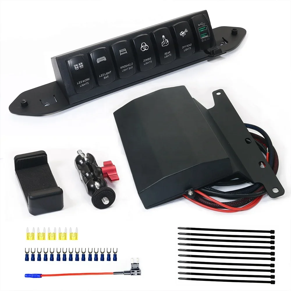 6 Gang Rock Switch Panel System for Jeep  Wrangler JL JLU 2018-2022 ( Sports, Sahara, Freedom & Rubicon,but not EV ) Gladiator