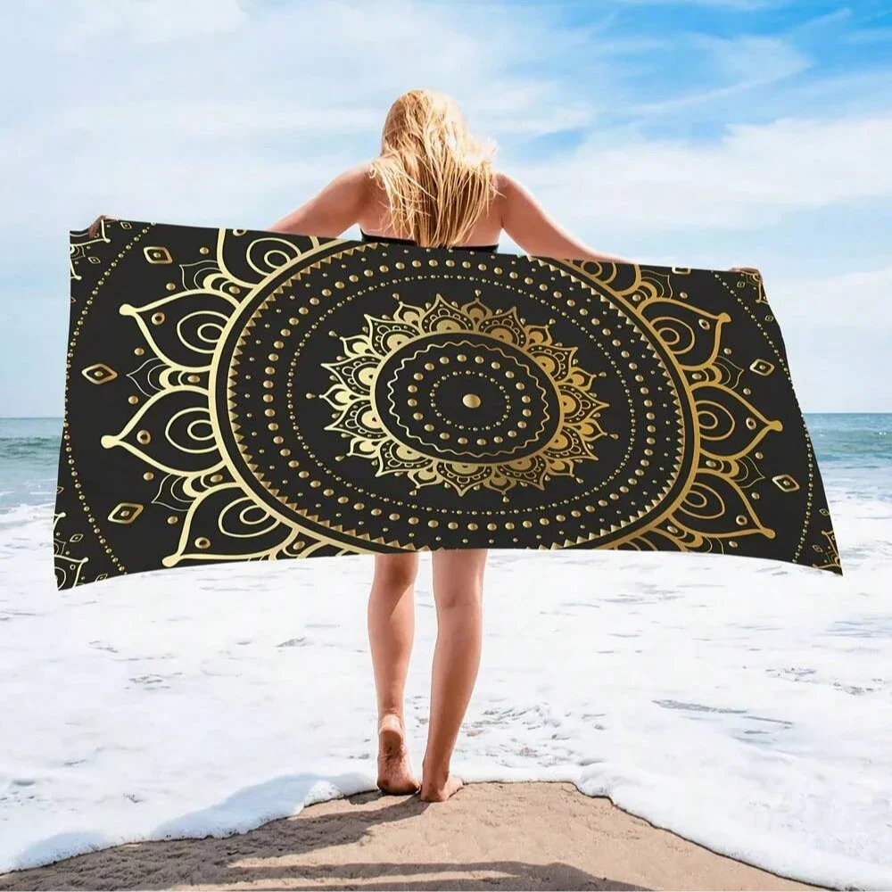 1pc Style Blue Mandalay Pattern Beach Towel,Ultra-Fine Fiber Beach Blanket,Highly Absorbent Bath Towel,Suitable For Summer