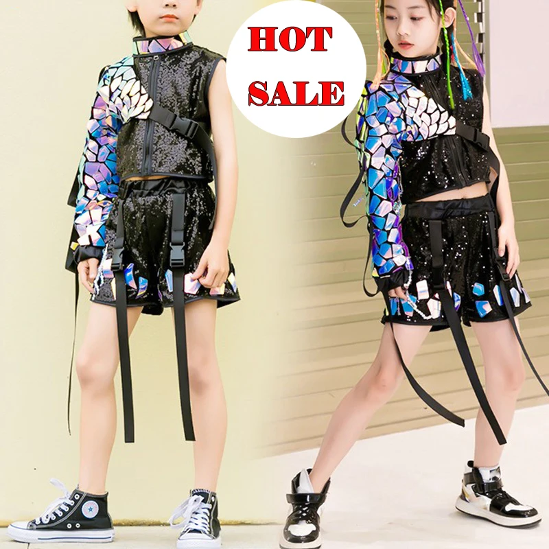 Fashion Model Catwalk Stage Costumes Girls Boys Hip-Hop Sequins Dance National Costumes Children'S Jazz Hip-Hop Clothes