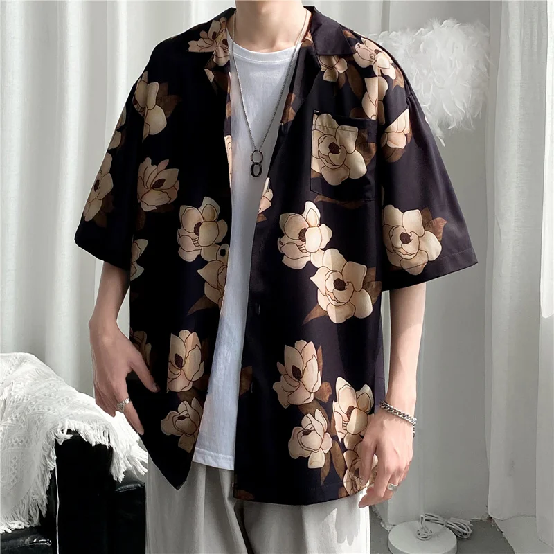 

2023 Old style floral short sleeved Cuban collar korean shirt for men and women vintage Hawaii, Thailand imported china