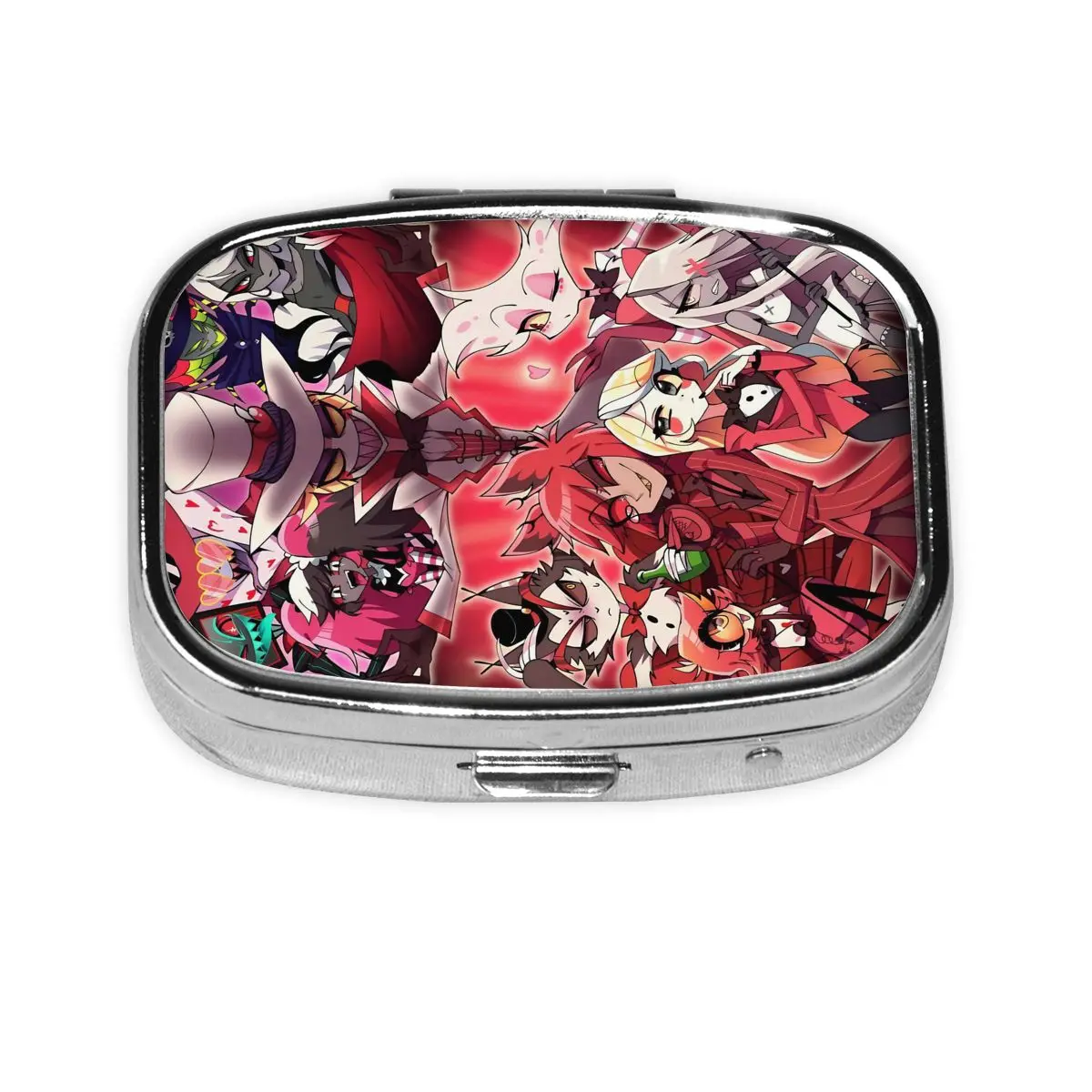 

Custom Hazbins Hotels Square Pills Boxes Musical Comedy Colorful Printed Small Metal Pill Organizer Medicine Box Dispenser