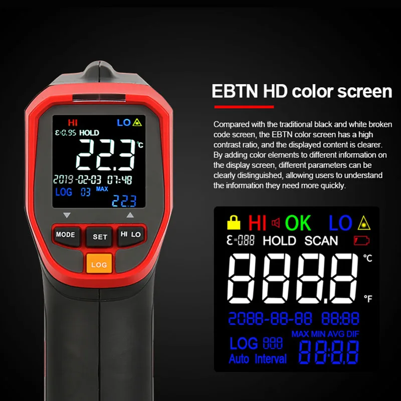 UNI-T Digital Infrared Thermometer UT303D+ Industrial Non-contact Thermometers Laser Temperature Meter Gun -32℃-600℃ Data Hold