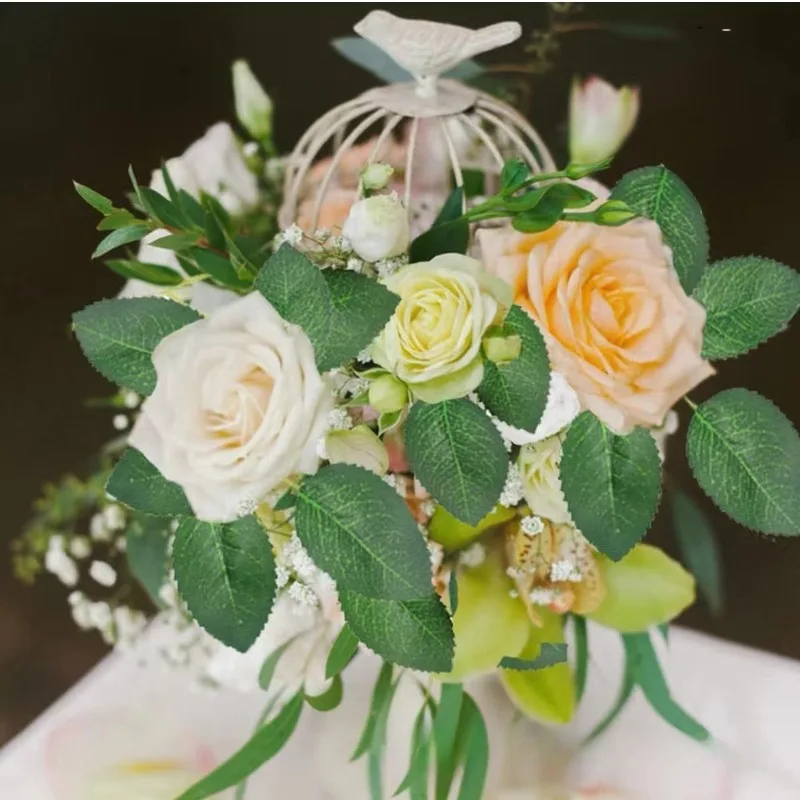 10-100 قطعة من أوراق الورد المقلدة، أوراق زهور الورد الاصطناعية الخضراء المزيفة DIY باقة الزفاف ديكور المركزي لتزيين الحفلات