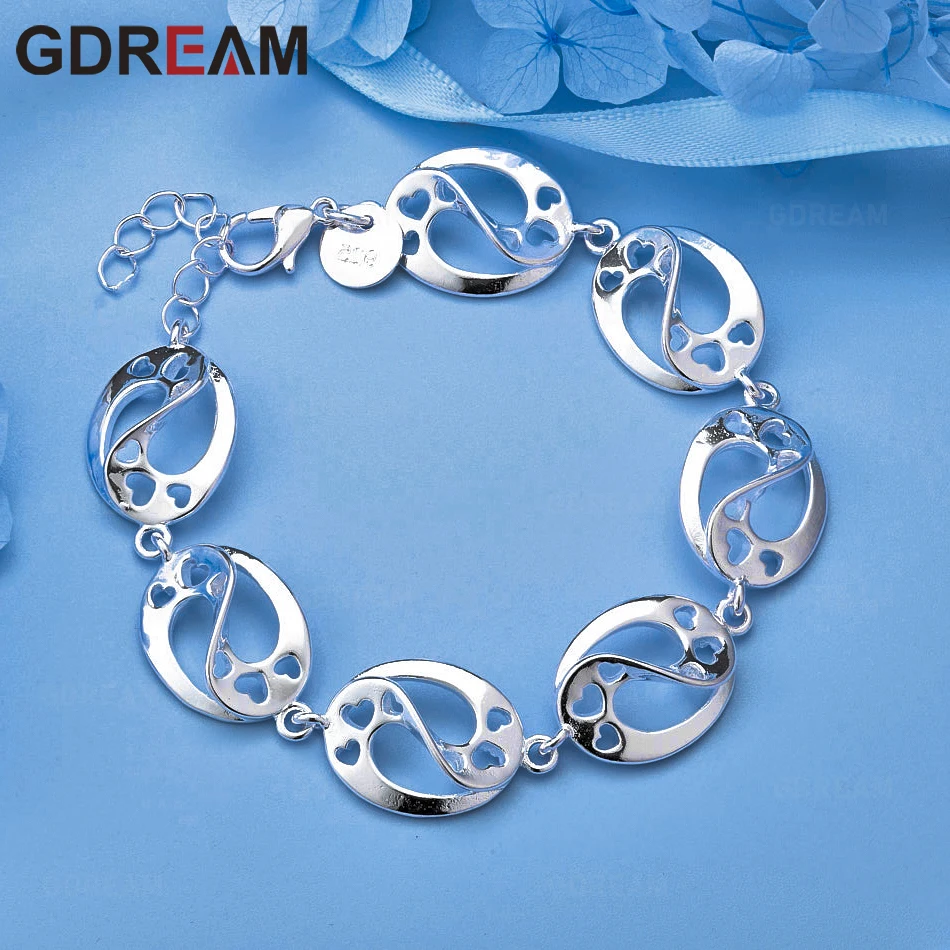 GDREAM 925 الفضة الاسترليني سوار الجوف القلب زر سوار المؤنث مزاجه فريد هدية للذكرى السنوية مجوهرات