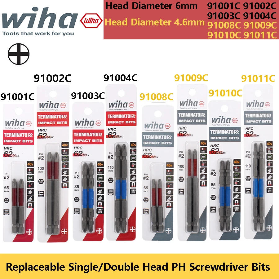 

WIHA Magnetic Screwdriver Bits Replaceable Single/Double Head High Torque Impact PH Bits for Electric Screwdriver Tool Accessory
