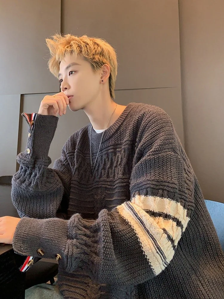 

Мужской вязаный свитер с круглым вырезом, осенне-зимний, модный, с бахромой, в американском ретро-стиле, повседневный, удобный топ