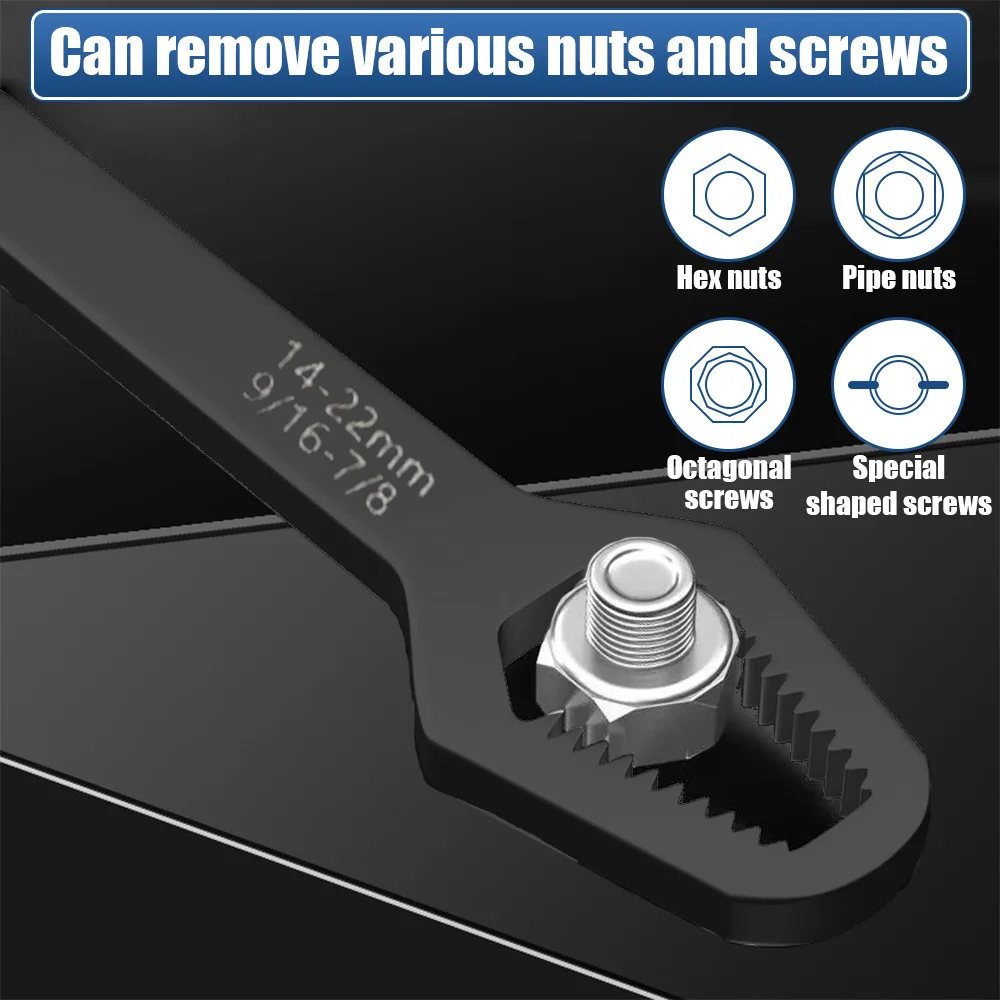 1Pc Black 8-25mm/14-25mm Universal Double-Head Torx Wrench Self-Tightening Adjustable Wrench Hand Tool