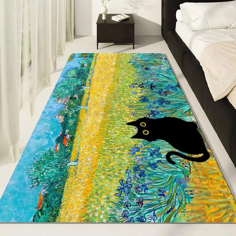 Van gogh black cat Floor Mat Door Mat Washable Non-Slip Living Room Sofa Chairs Area Mat Kitchen Doormat Area Rug