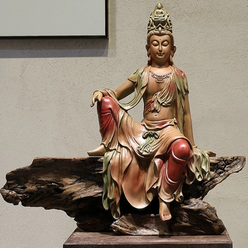 New Chinese Style Home Decor Guanyin Buddha Statue, Resin Zen Decor for Living Room, Entrance, Tea Room & Display Cabinet
