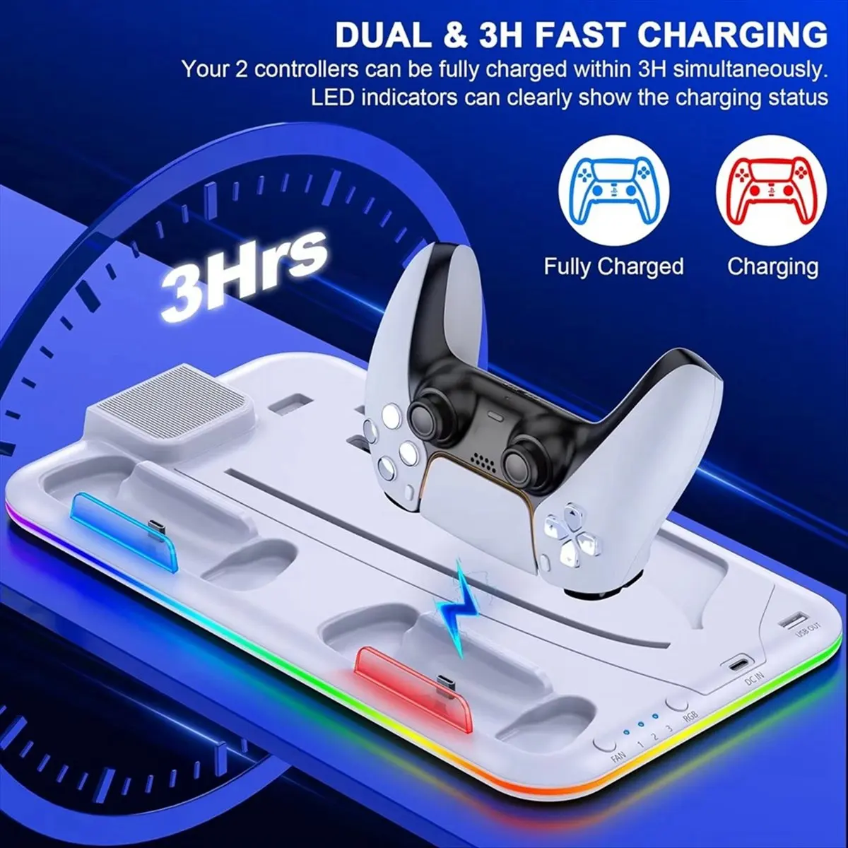 CH◆☆§For Slim PRO Game Console Optical Drive Version and Digital Version Multi-Function Cooling Base Controller Black~HOT SALE