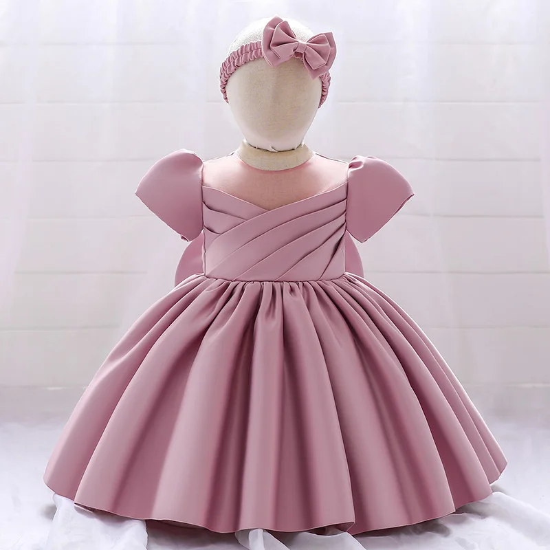 Newborns Toddler Clothing Baptism Princess Party Costume Baby Girl Clothes Pageant Big Bow 1st Birthday Dress For  Short Sleeve