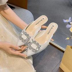 Summer New Women Shoes Rhinestone Slipper Fashion Outdoor Pointed Toe Casual Sandals Girl Heels Mules Shoes
