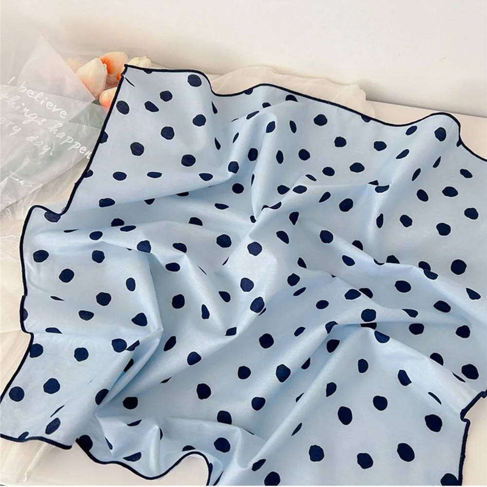 58X58Cm Cotton Linen Small Square Scarf Women Hijab Shawl Leaf Pattern Hair Scarf Retro Dots Headscarf Summer Neckerchief