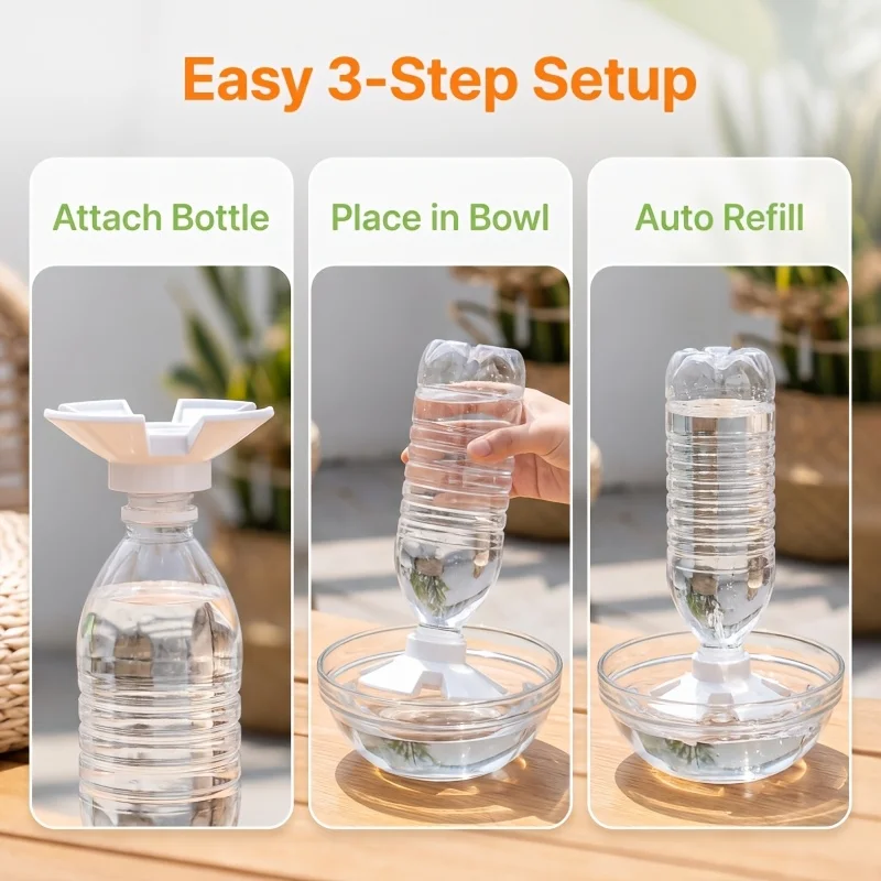 Portable Automatic Pet Water Dispenser No Electricity 3mm Caliber Feeder Adapter Fits Most Pet Bowls Home Travel Outdoor Use
