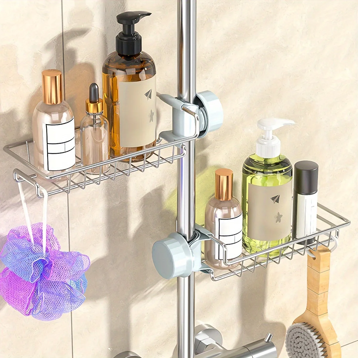 No Drill Adhesive/Insertion Soap Dish & Razor Holder Compatible for Shower Caddy System -Heavy-Duty Stainless Shower Shampoo Bar