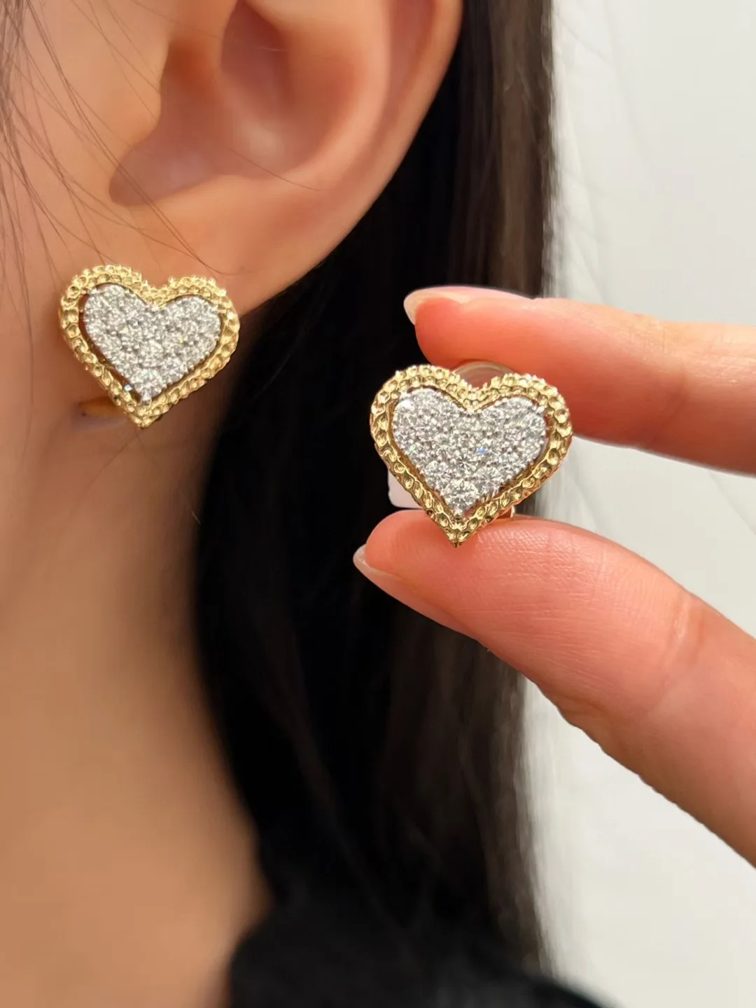 

Драгоценный камень 18-каратное желтое золото с настоящими бриллиантами, серьги-гвоздики в форме сердца, изысканные женские украшения, роскошные, милые, романтические