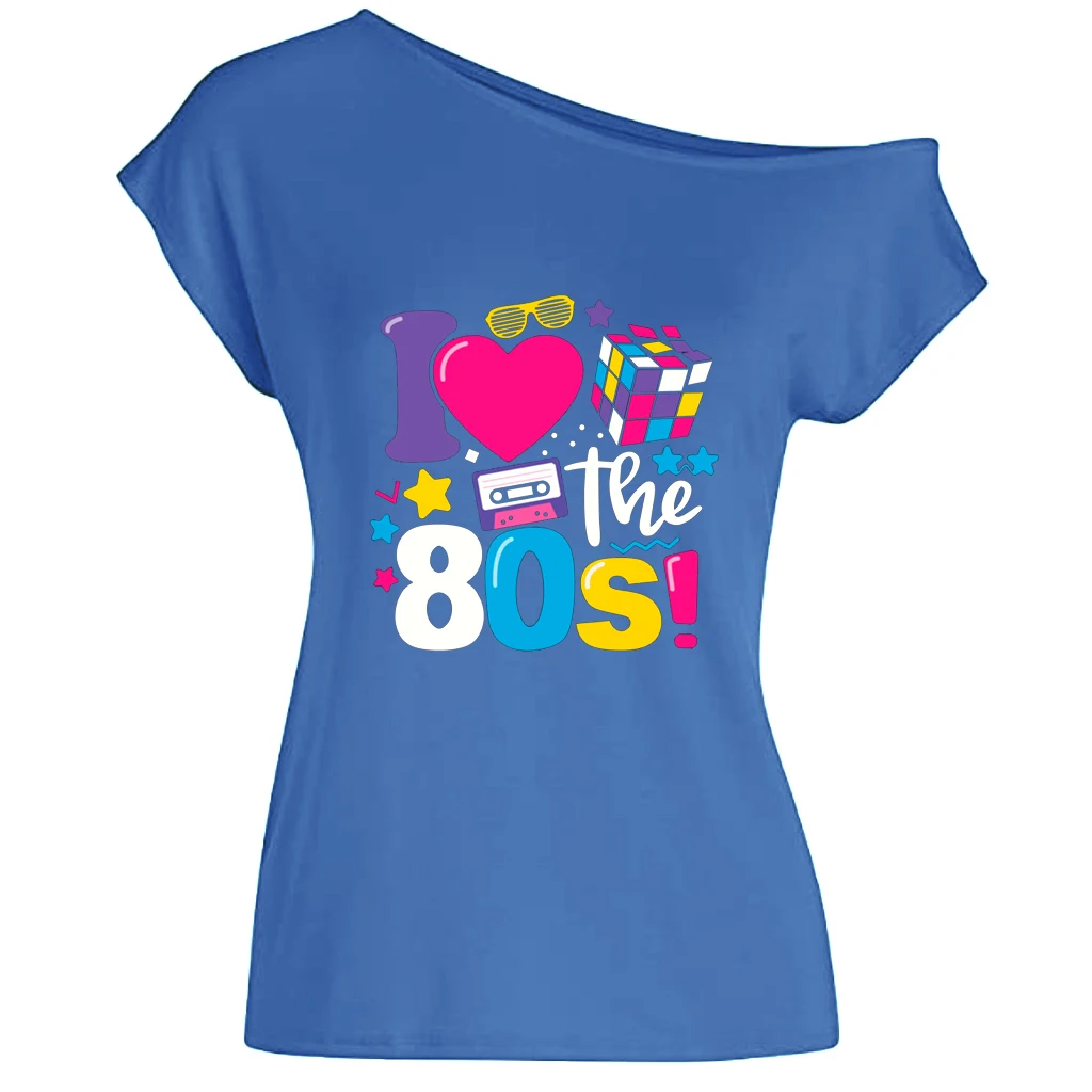 XUANSHOW 2024 Sommer I Love the 80s Emotional Element T-Shirt Sexy Off Shoulder Tops Kurzarm Buchstaben bedrucktes T-Shirt – Detail 22