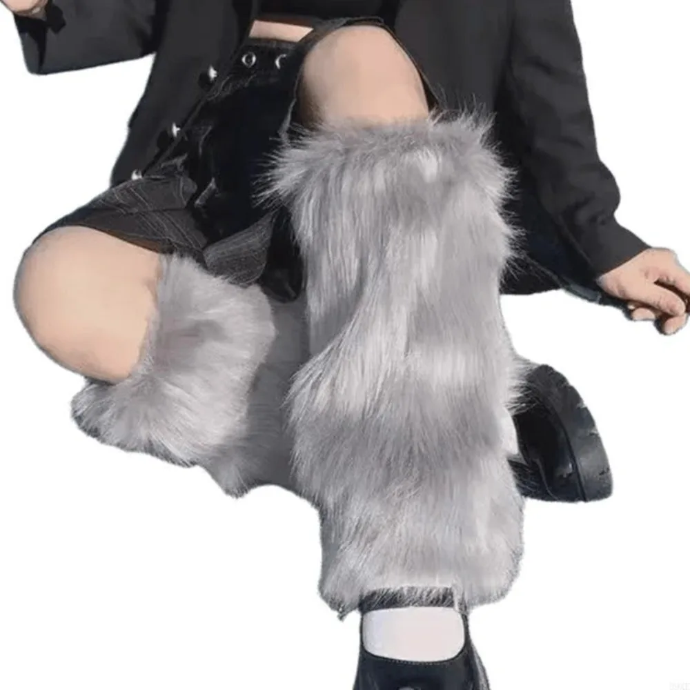 Harajuku Style Faux Fur Furry Leg Warmers Japanese Style Y2K Long Tube Sock 40cm Thickened Knee High Girls Socks Women