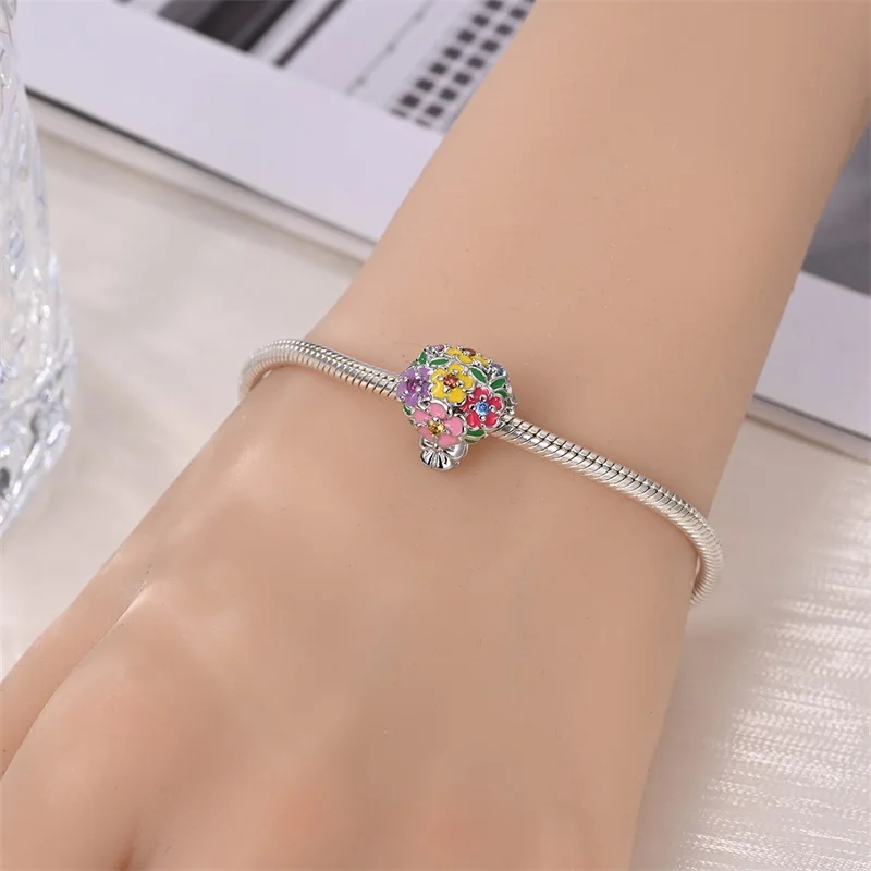 Flower Animal Charm Beads Lucky Cat Koi Fish Bird Rose Clover Dangle Charms Fits 3mm Bracelet Necklace DIY Pendant Jewelry Gifts