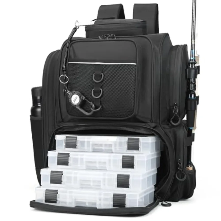 

Рыболовный рюкзак-сумка для снастей с коробками для приманок, большая рыболовная сумка черного цвета из прочных материалов для приключений на рыбалке на природе