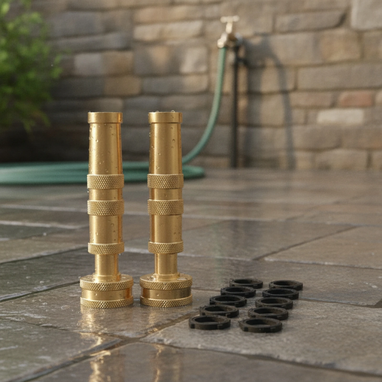 2 Pieces Hose Nozzle with Washers Leakproof Brass Hose Nozzle Metal Heavy Duty for Gardeners, Car Washing, Outdoor Cleaning