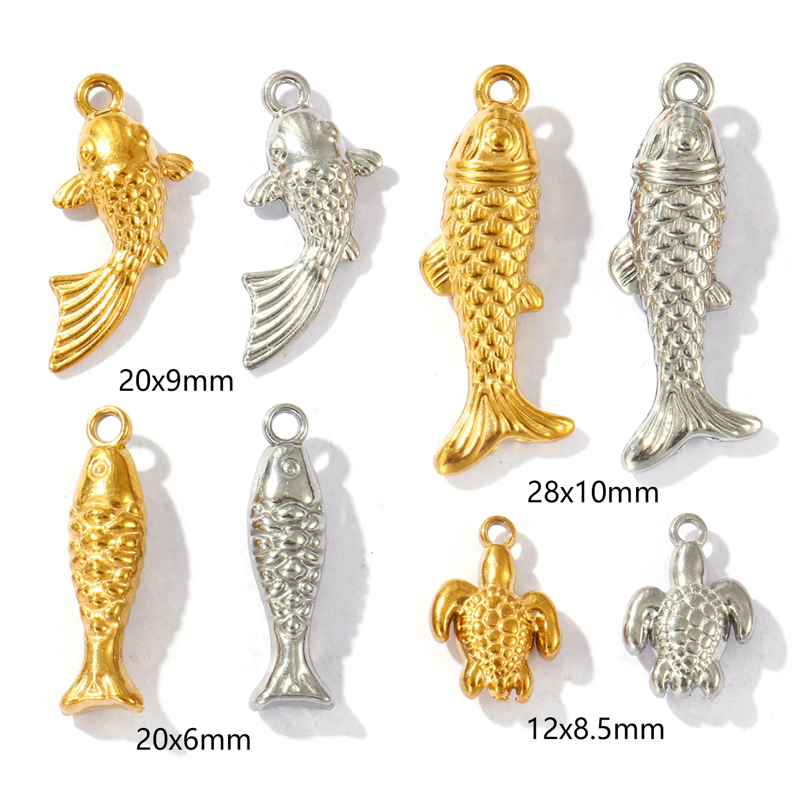 5pcs New 304 Stainless Steel Charms Multicolor 3D Ocean Fish Tortoise Animal Pendants DIY Necklace Earrings Jewelry Findings
