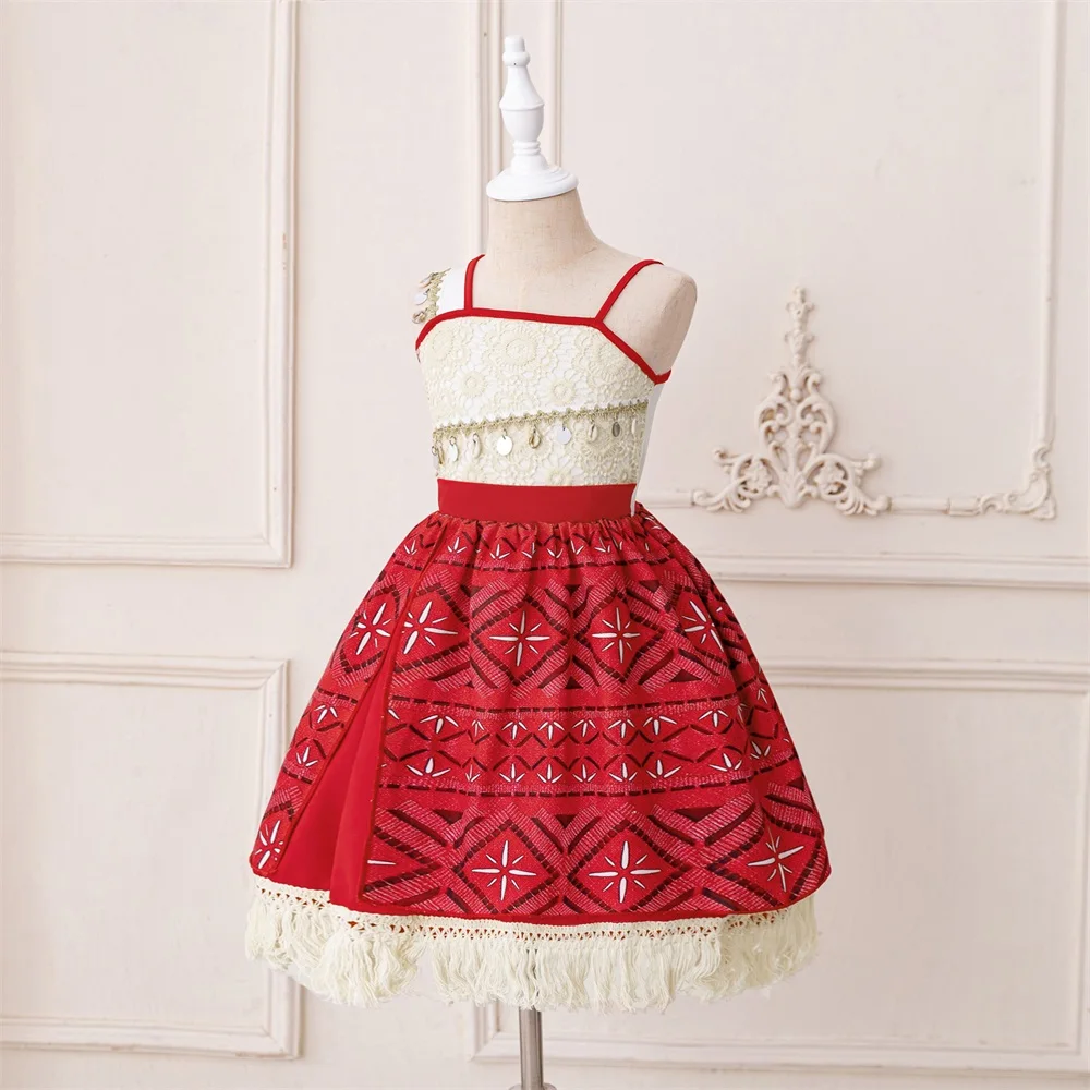 Girls Printed Tassel Skirt Girls Dress Childrens Cosplay Clothing for First Birthday Party Festival Performance Costume