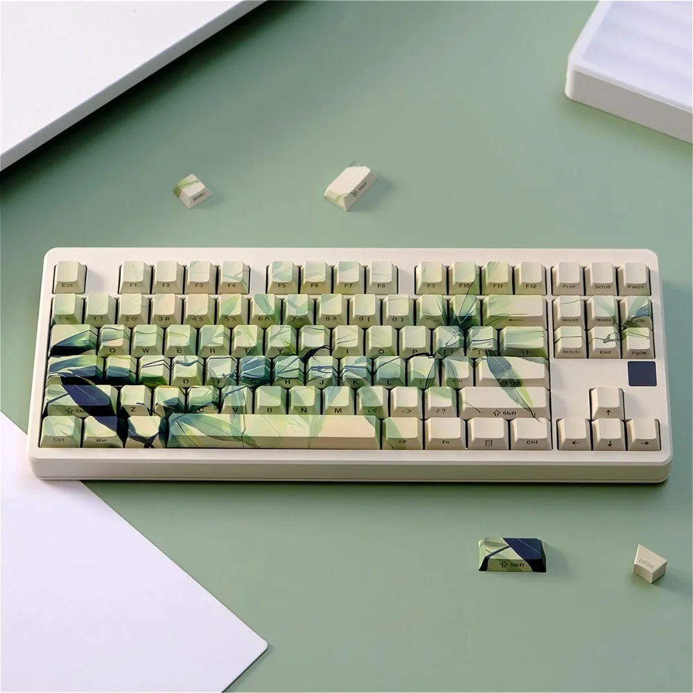 

Bamboo Leaf Theme Side Cut Cherry Key Cap PBT 135 Key Creative for 61/75/87/104/108Keys GMK67 Gaming Mechanical Keyboard