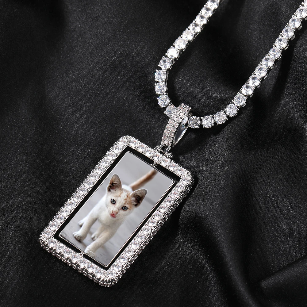 Uwin مخصص مستطيل الغزل صور قلادة قلادة مزدوجة الجانبين مربع الشكل لا تُنسى صورة سحر الأزياء والمجوهرات