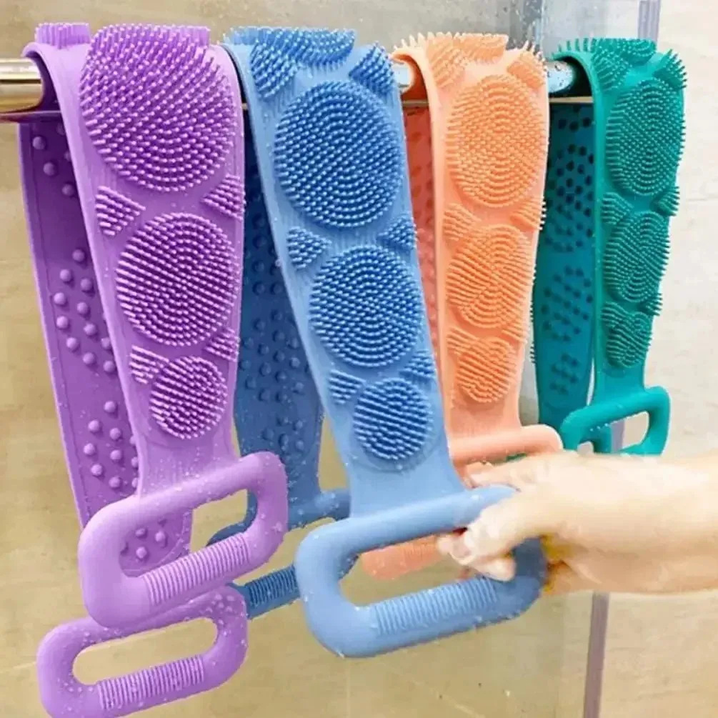 Escova de Silicone para Costas, Esponja Corporal, Toalha de Banho, Esfoliante, Massageador, Cinto de Banho Extensível para Limpeza Profunda da Pele