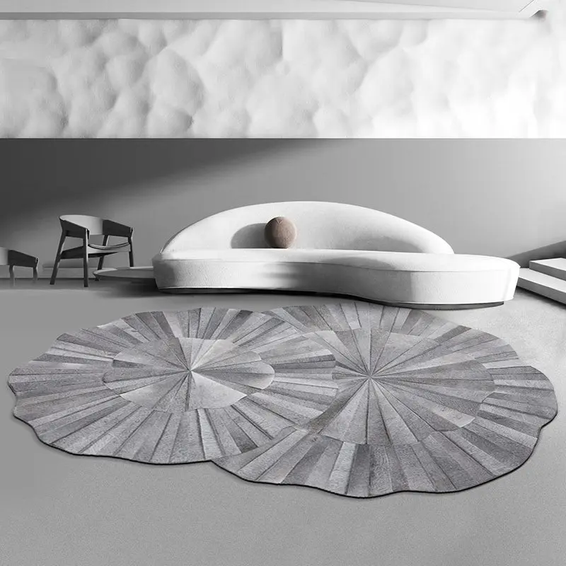 Modern Light Luxury Flower Pattern Carpet Living Room Natural Cow Hide Anti-skid Floor Mat Villa Sofa Coffee Table Floor Rug Mat